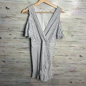 Bb Dakota  white blue striped cold shoulder dress size 4